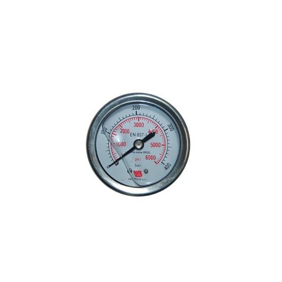 MANOMETRO POSTERIOR INOX Ø.52 mm 0 - 400 BAR  1/4" M